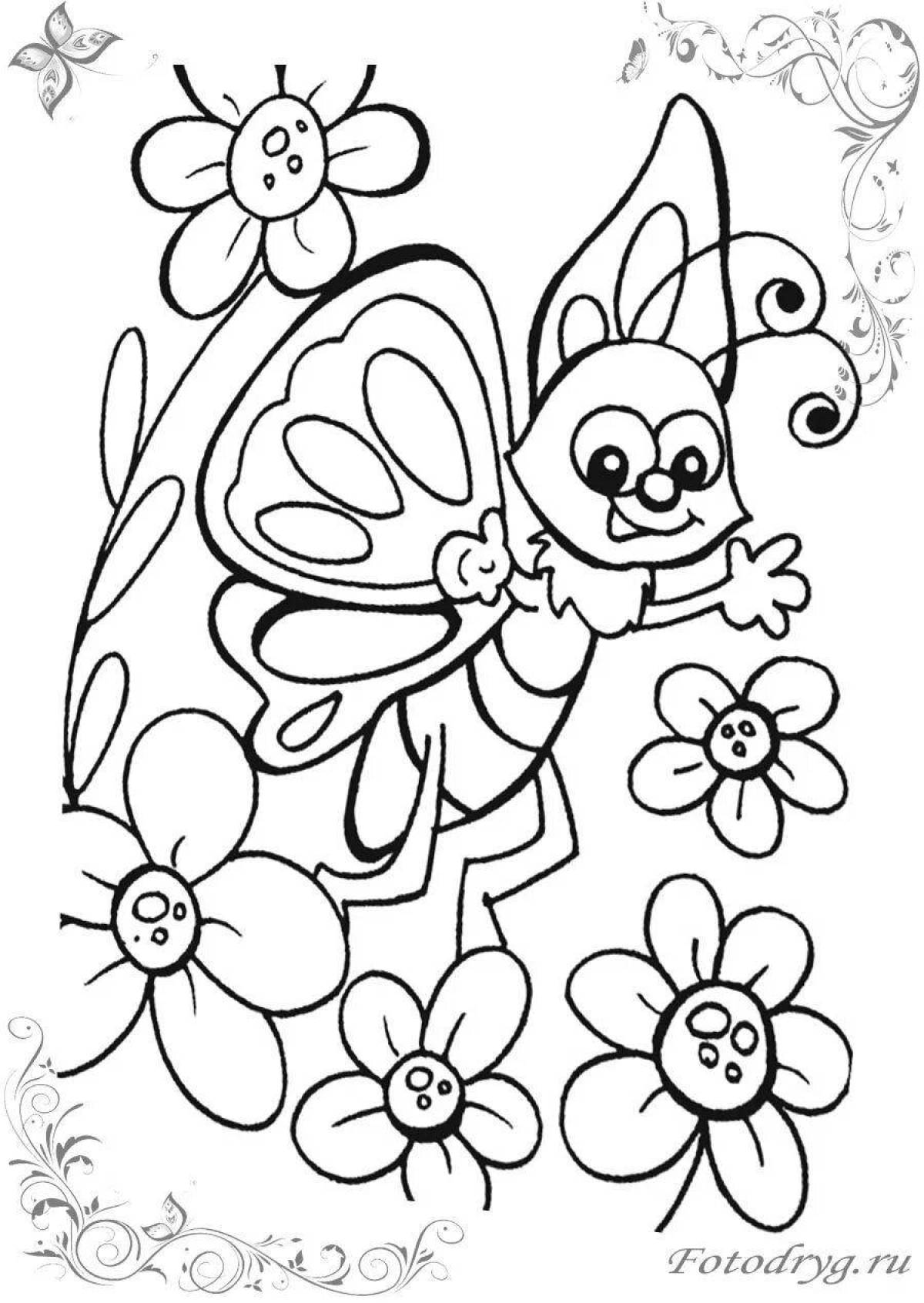 Colouring serene butterfly with flower