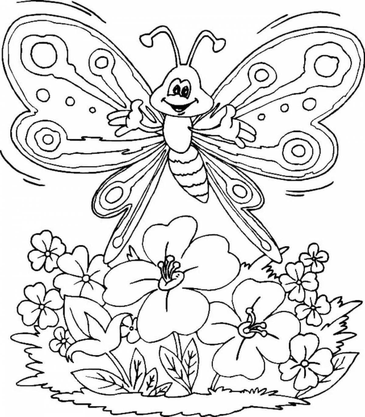 Elegant butterfly with flower coloring book