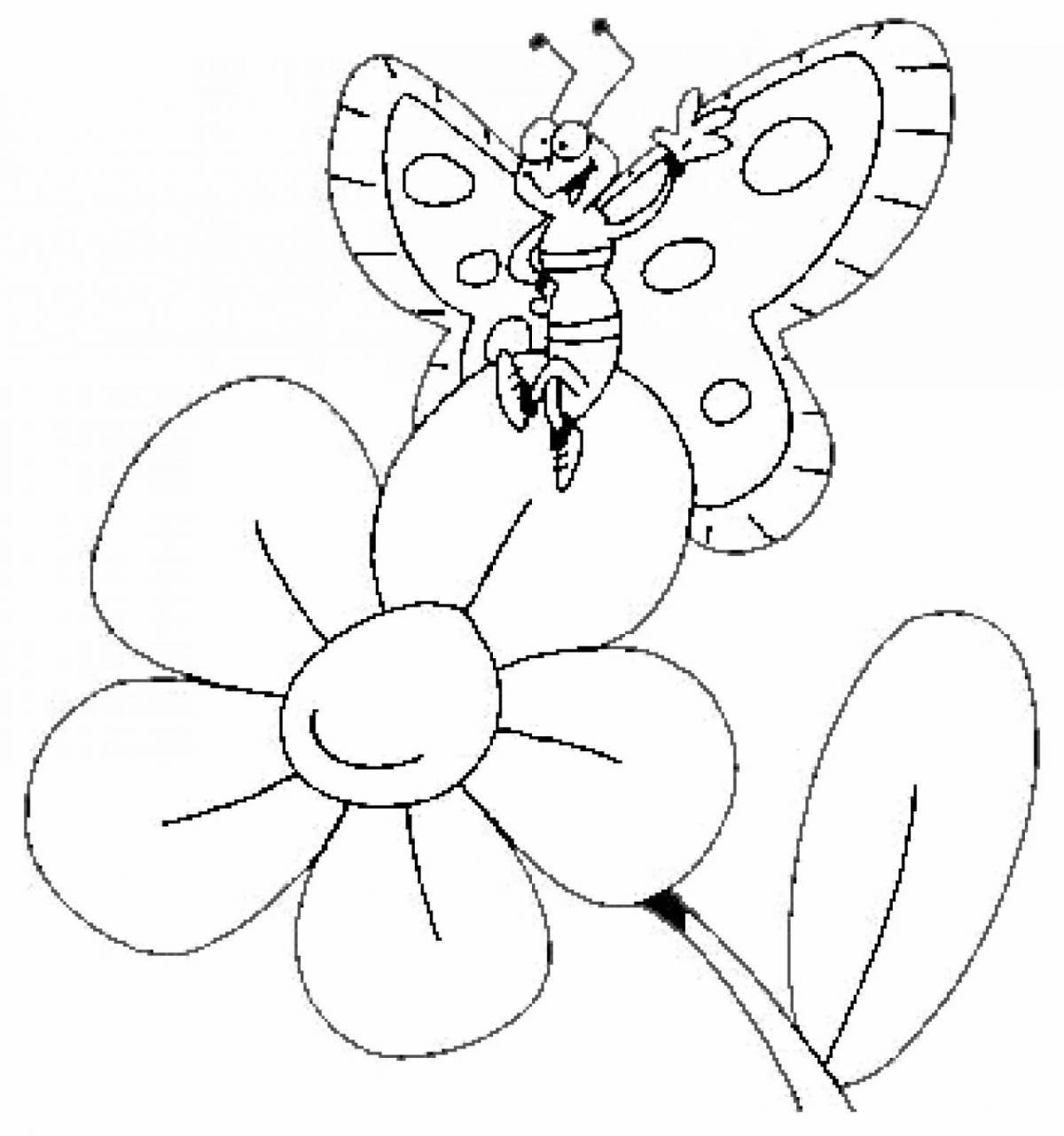 Привлекательная бабочка с цветком раскраска