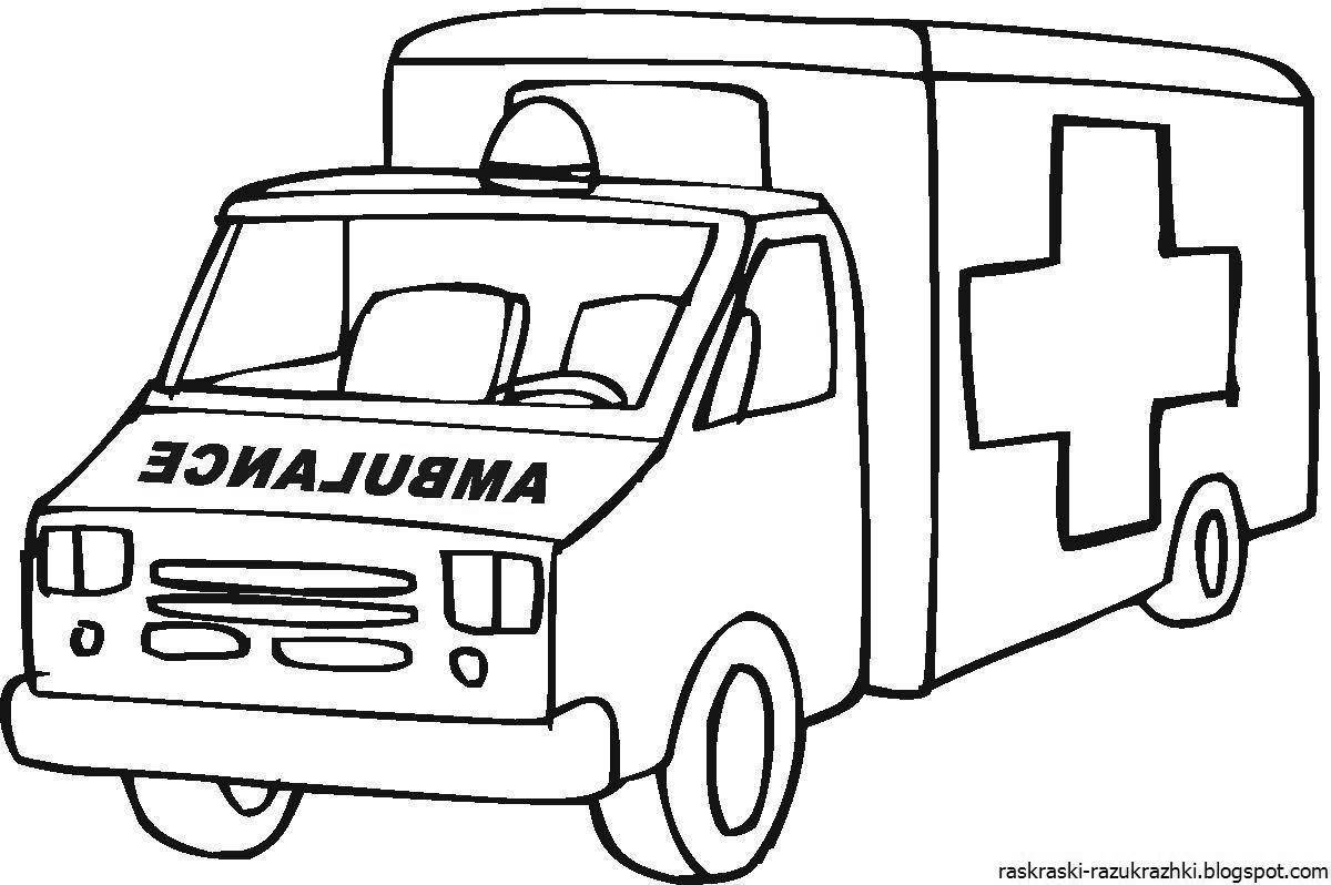 Захватывающая страница раскраски машины скорой помощи