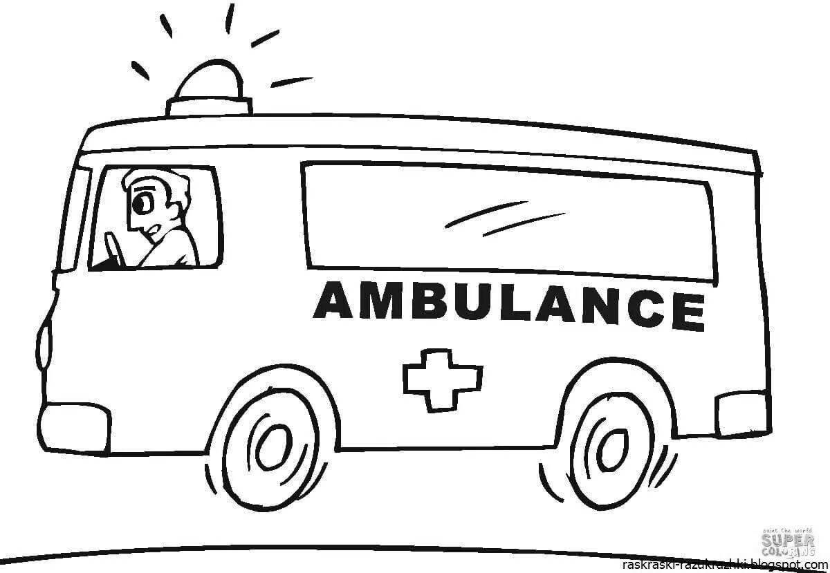 Coloring book shining ambulance