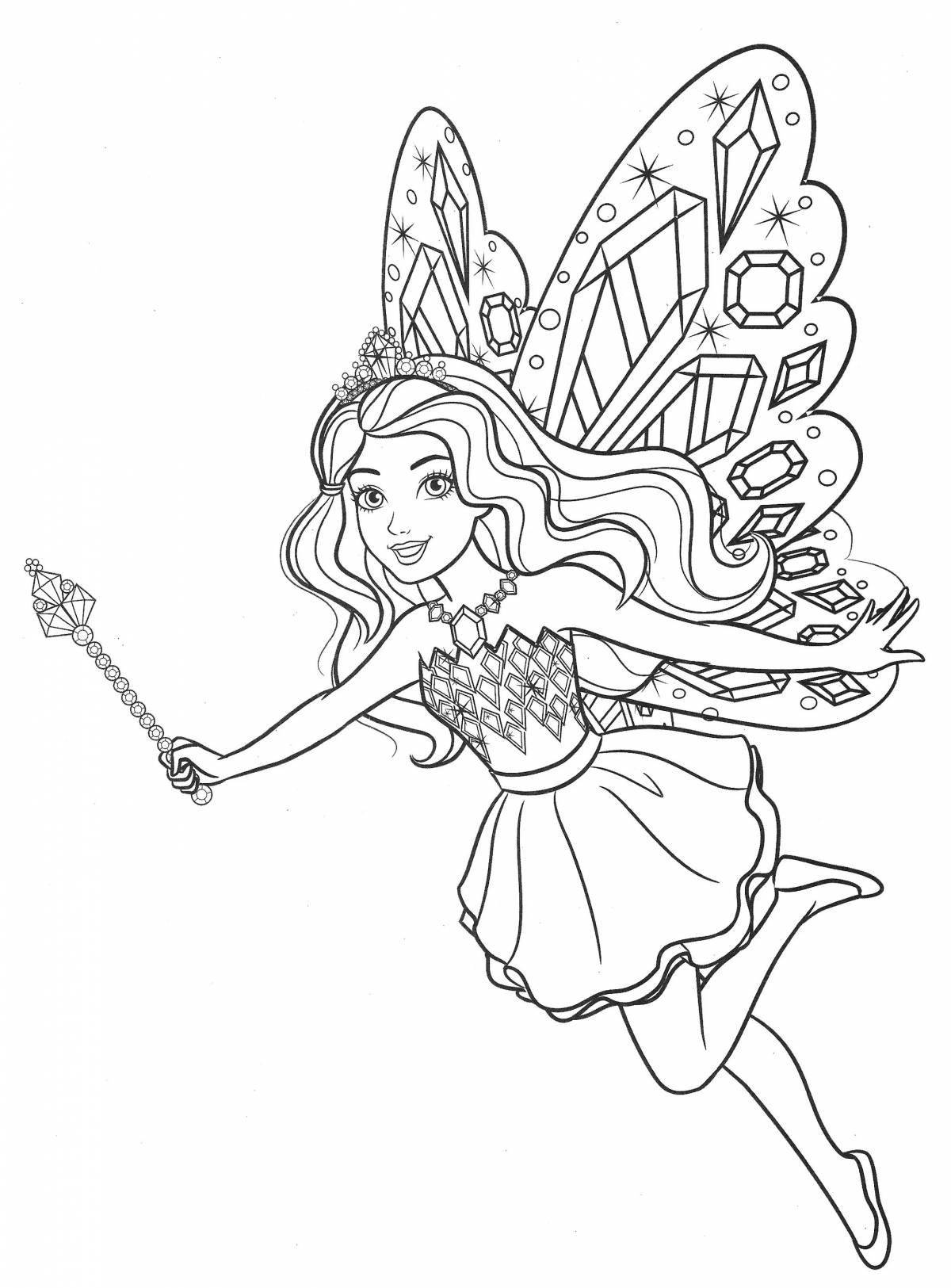 Exquisite coloring fairy with wings