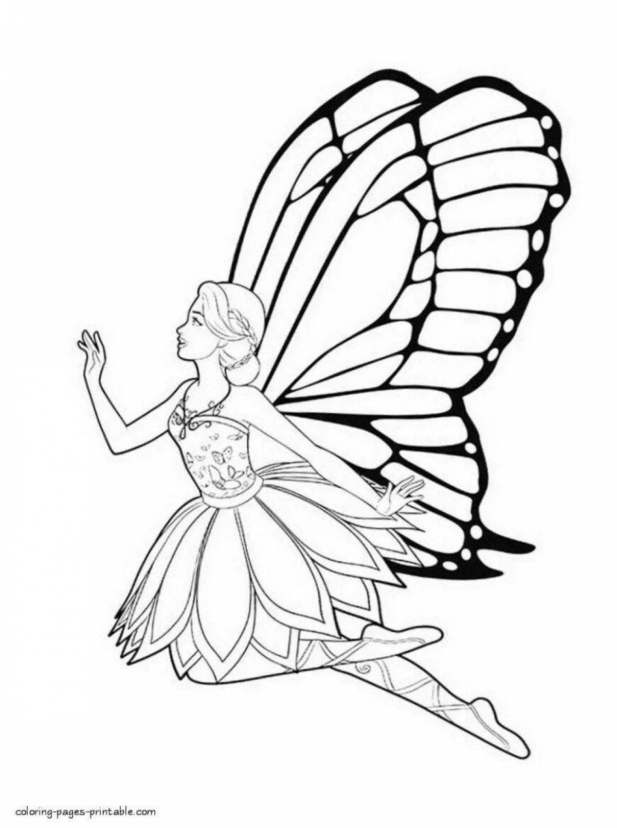 Радостная раскраска фея с крыльями