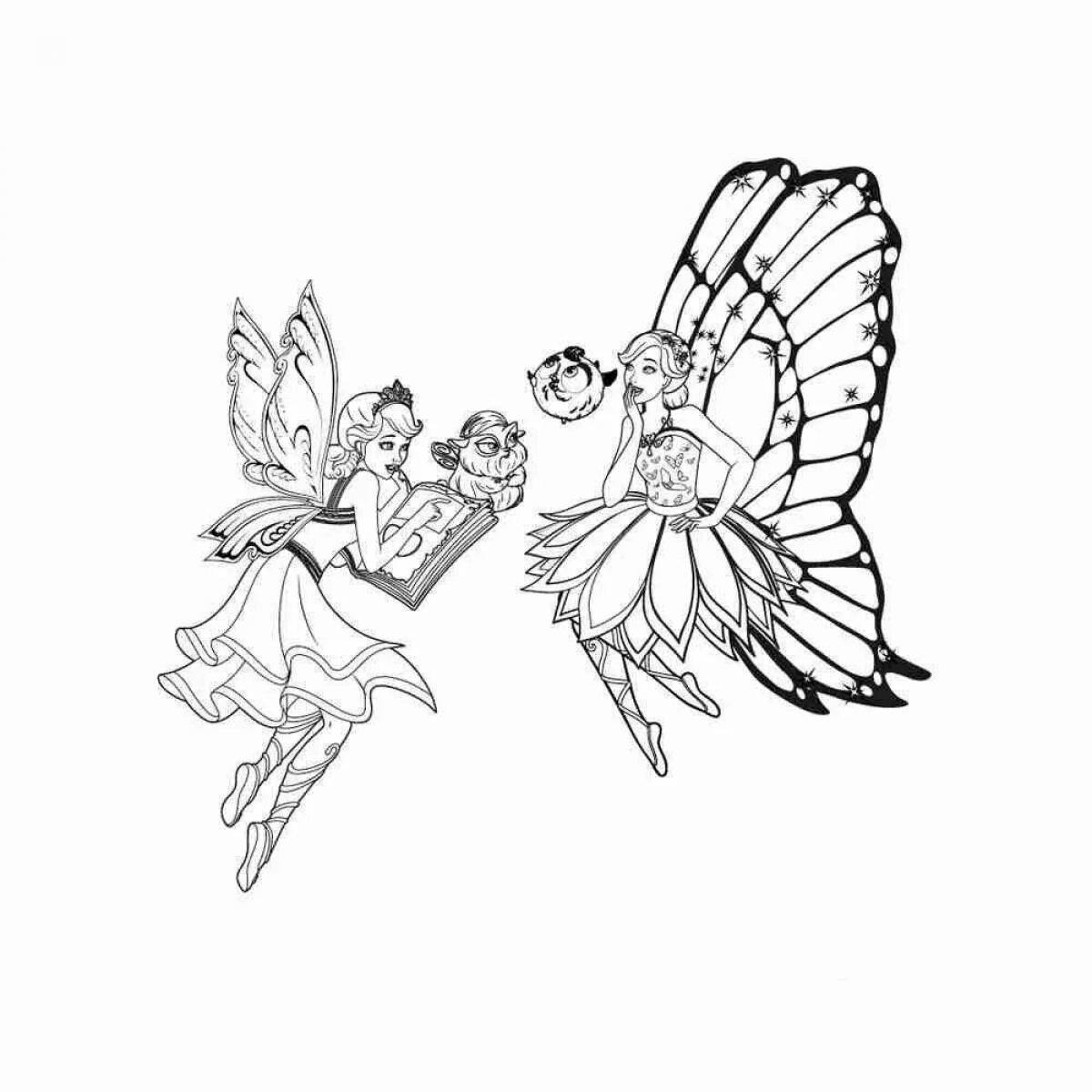 Яркая раскраска фея с крыльями