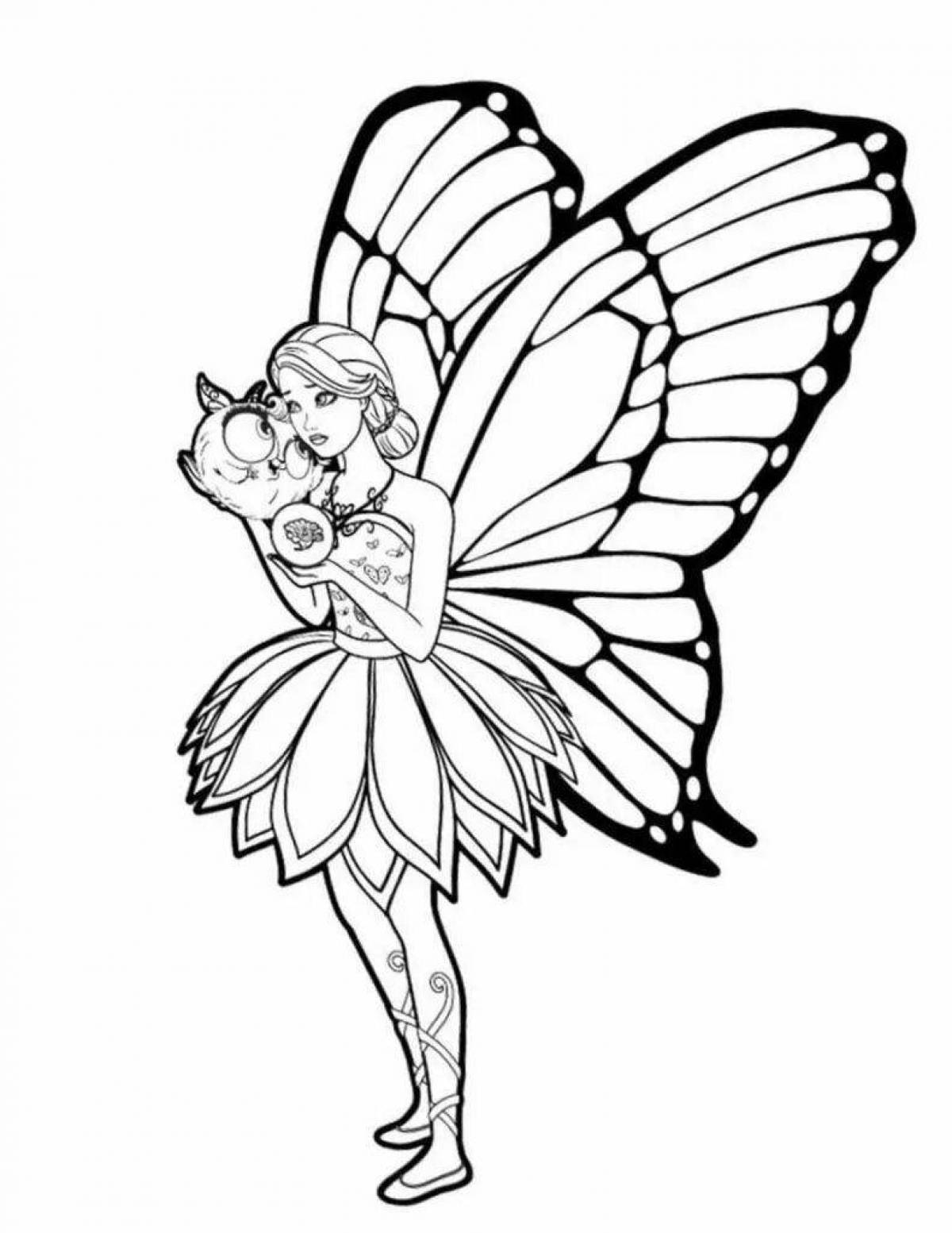 Игривая раскраска фея с крыльями