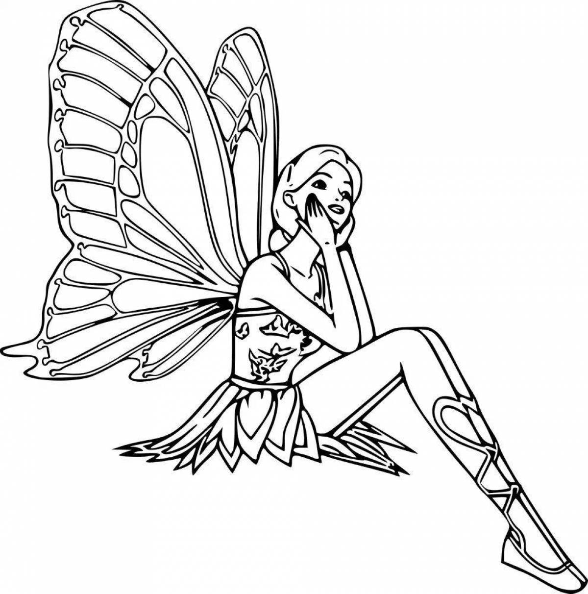 Poetic coloring fairy with wings