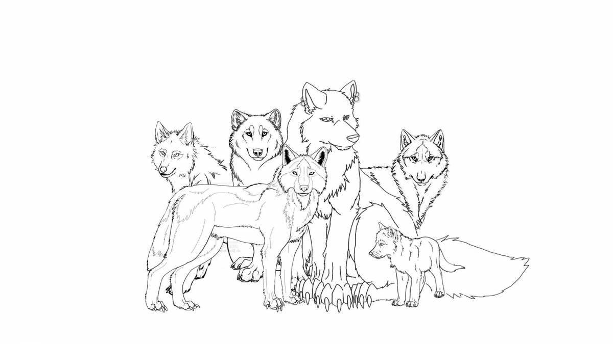 Красочная страница раскраски собаки и волка