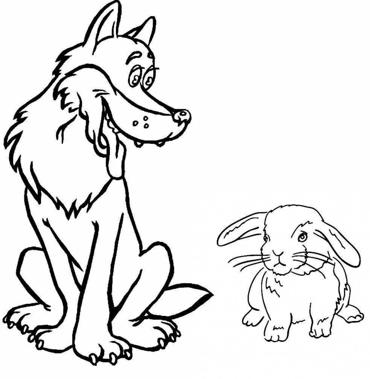 Яркая страница раскраски собаки и волка