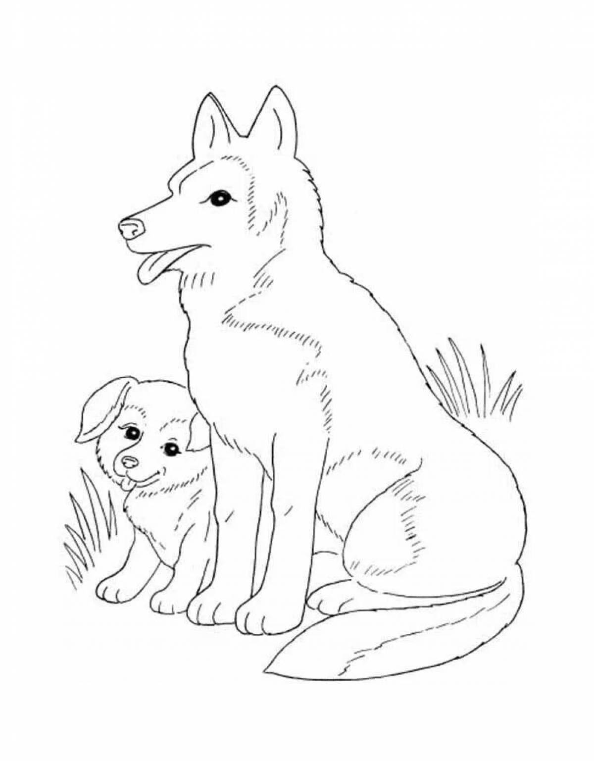 Восхитительная страница раскраски собаки и волка