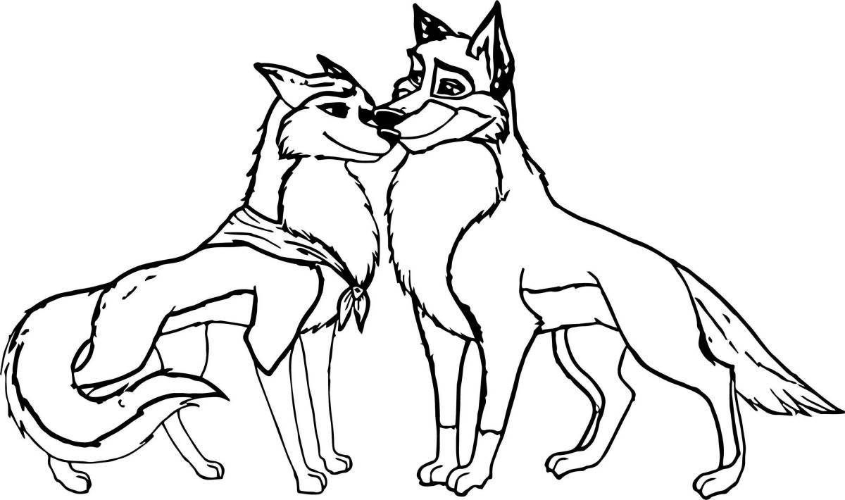 Забавная раскраска собаки и волка