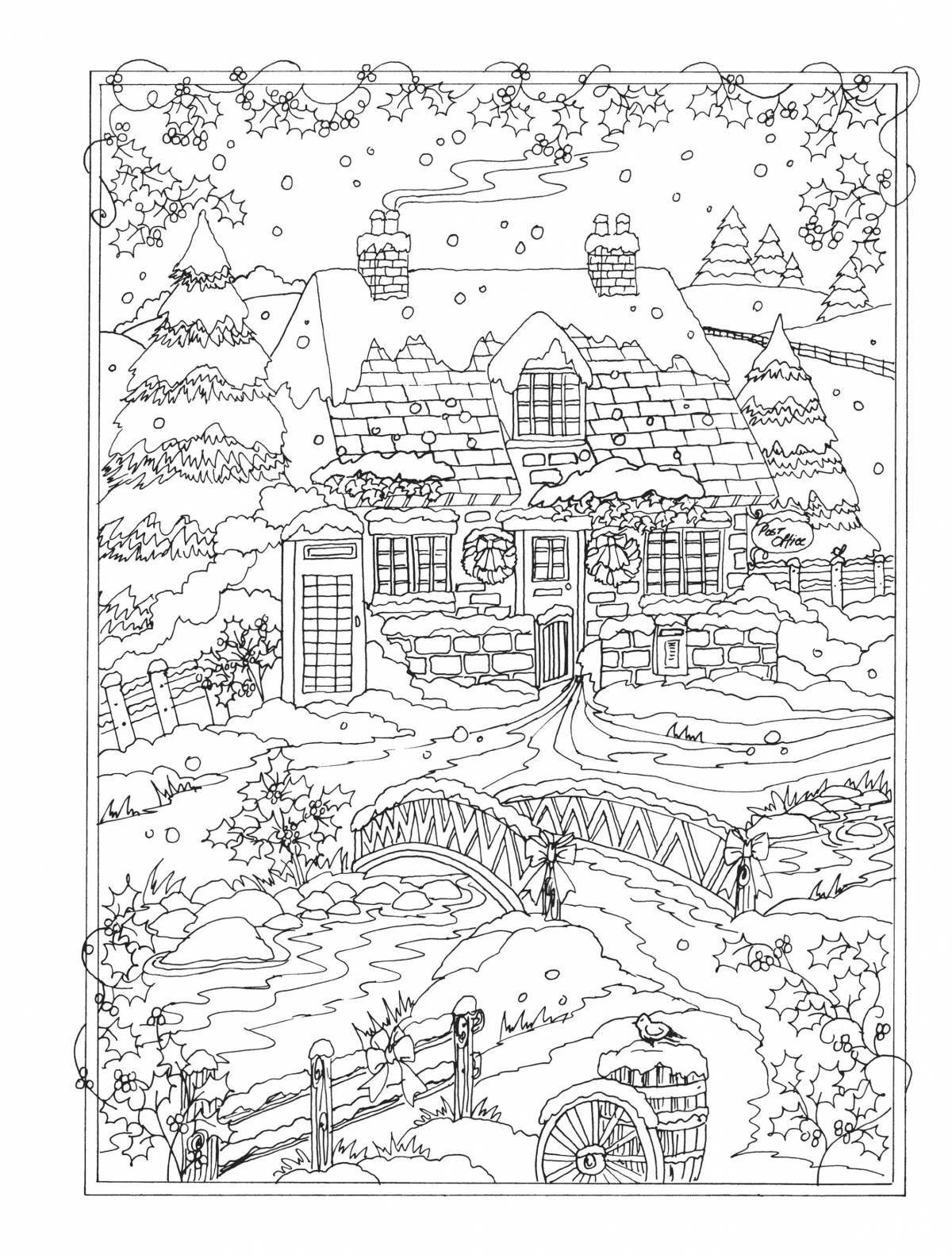 Palatial coloring page adult winter