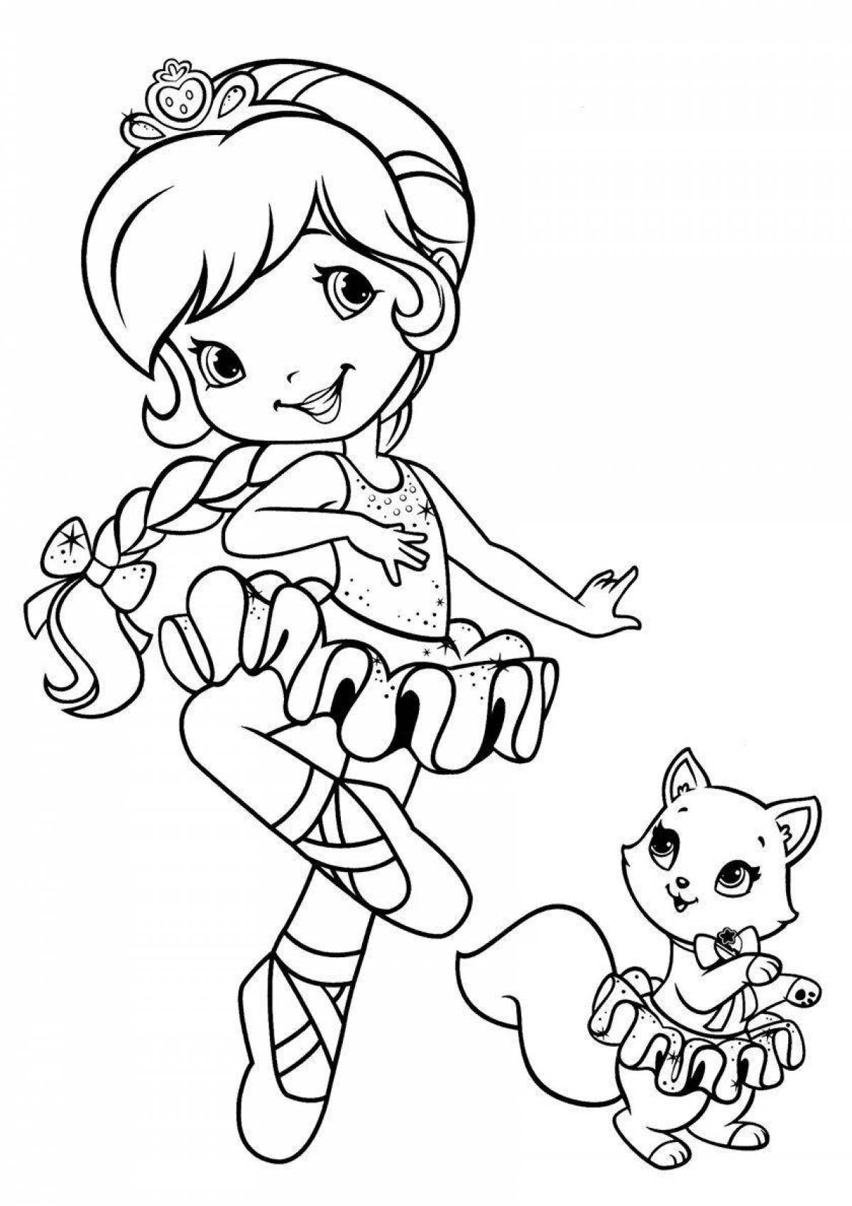 Игривая раскраска принцесса с котенком