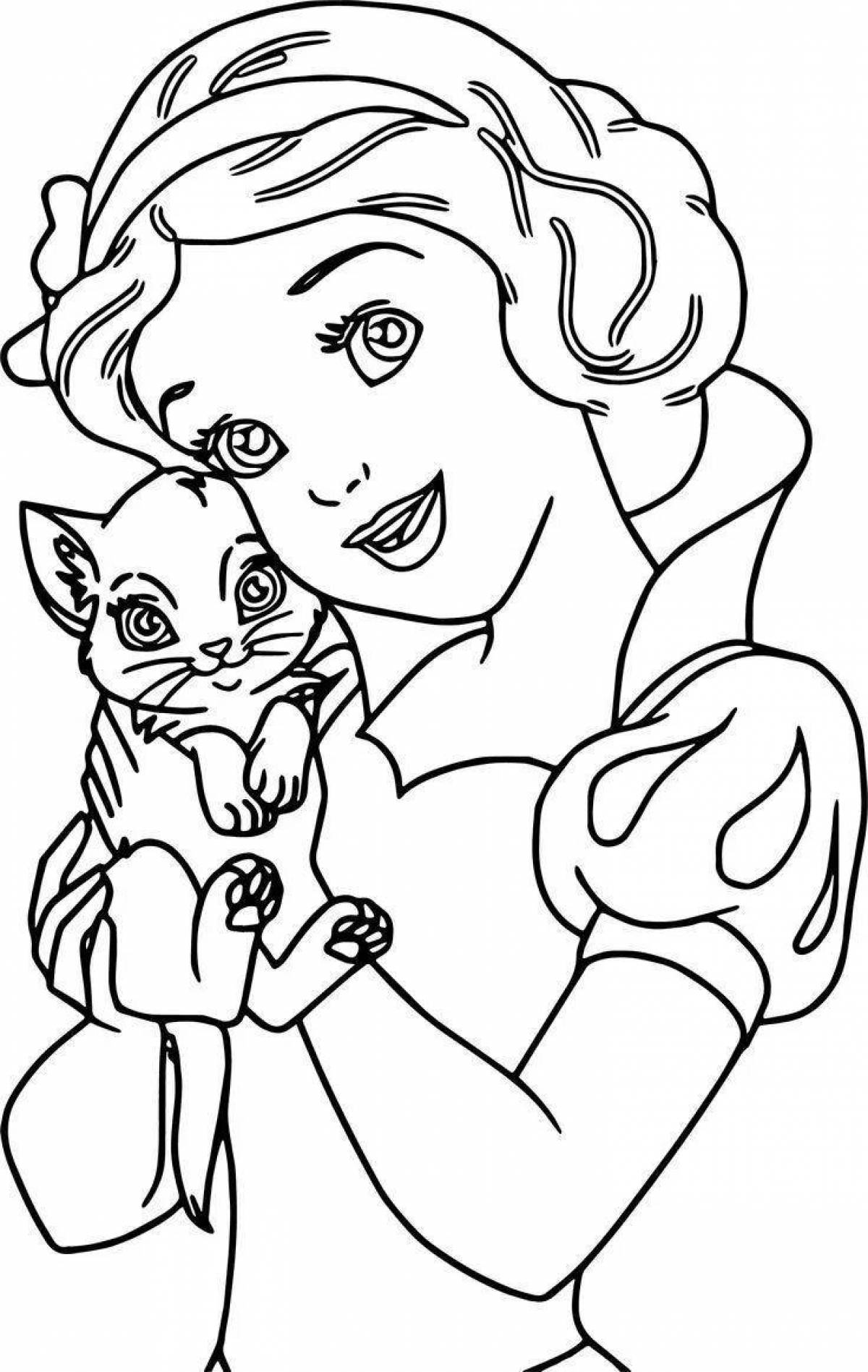 Небесная раскраска принцесса с котенком