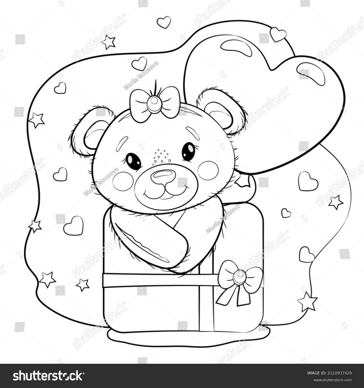 Charming bear with a gift coloring book