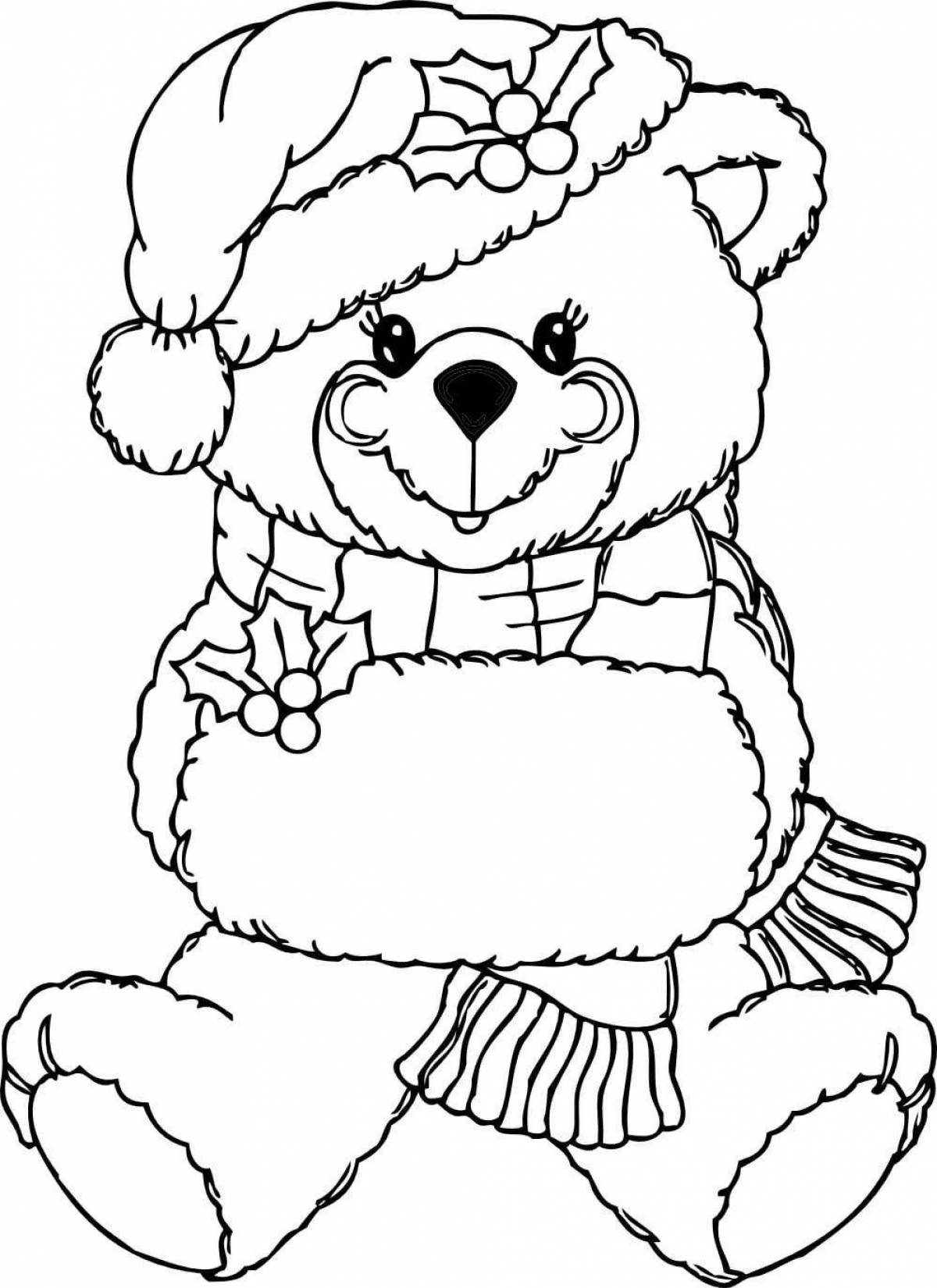 Joyful bear with a gift coloring book