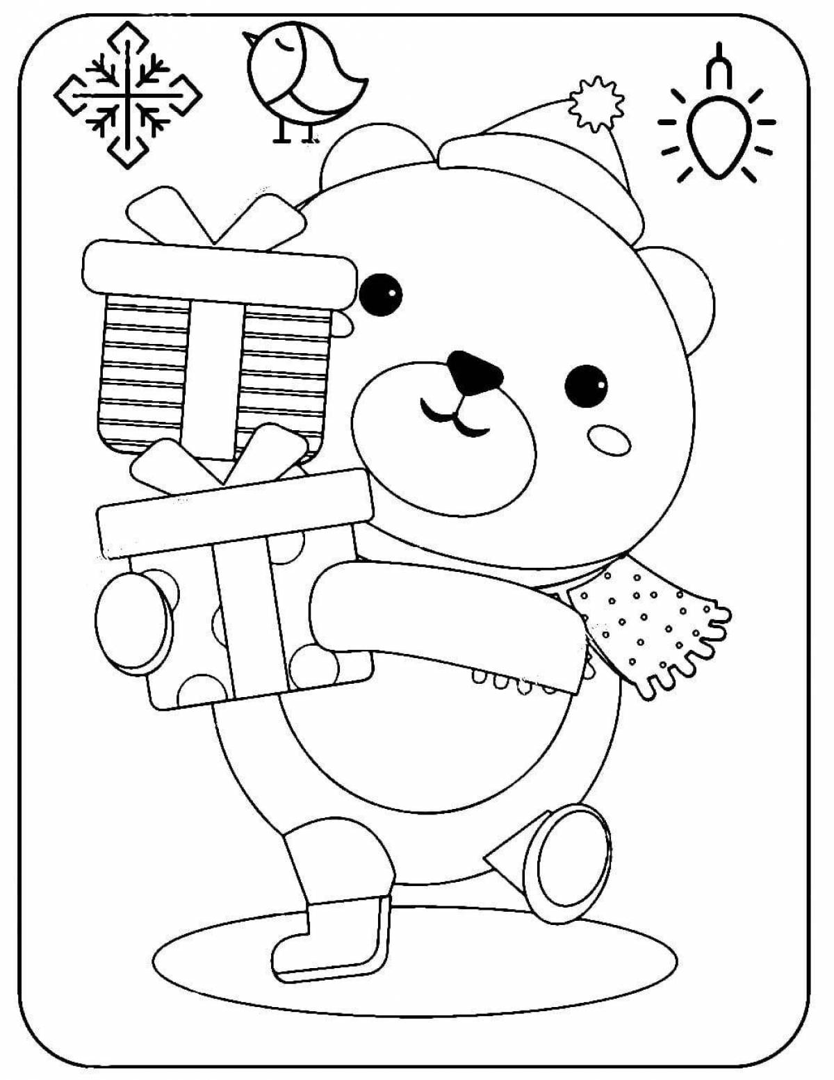Playful bear with a gift coloring book