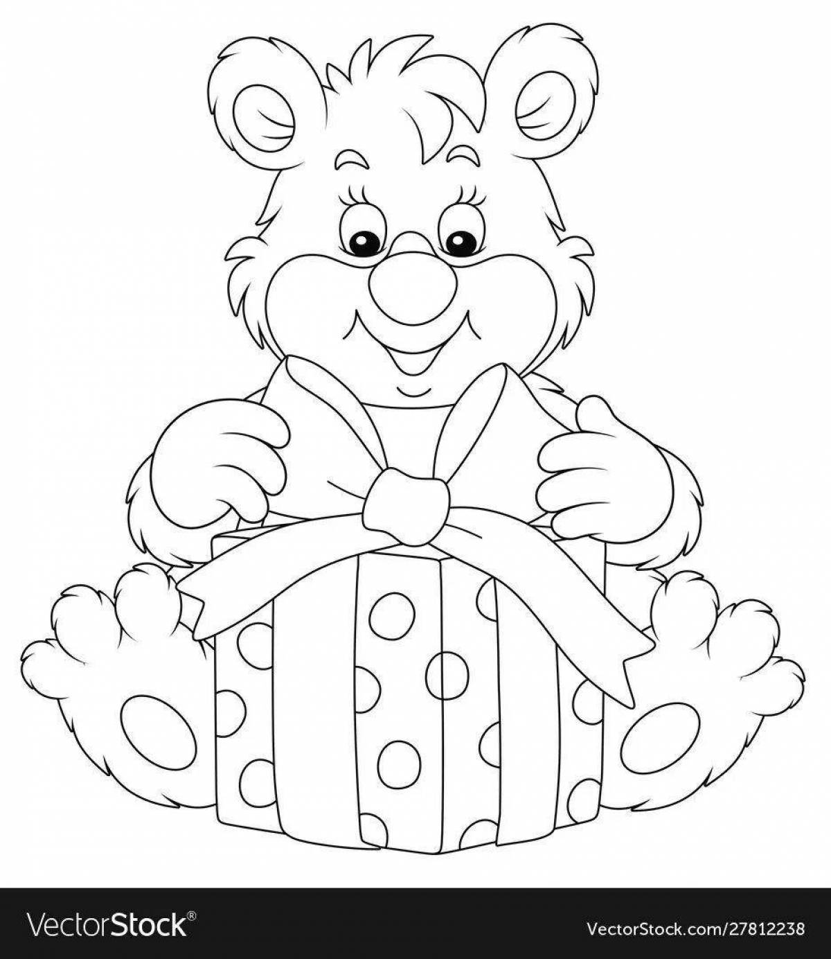 Colorful bear with a gift coloring book