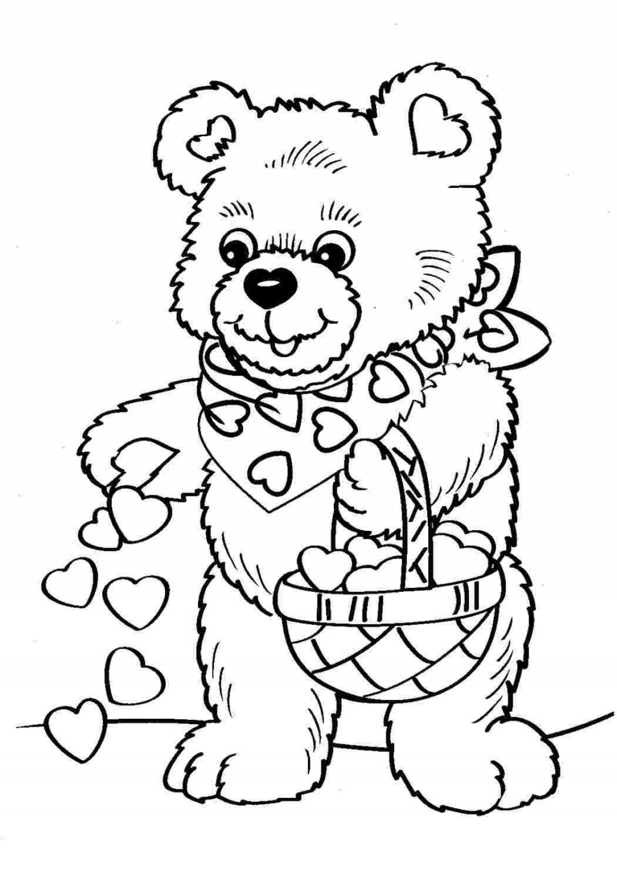 Holiday bear with a gift coloring book