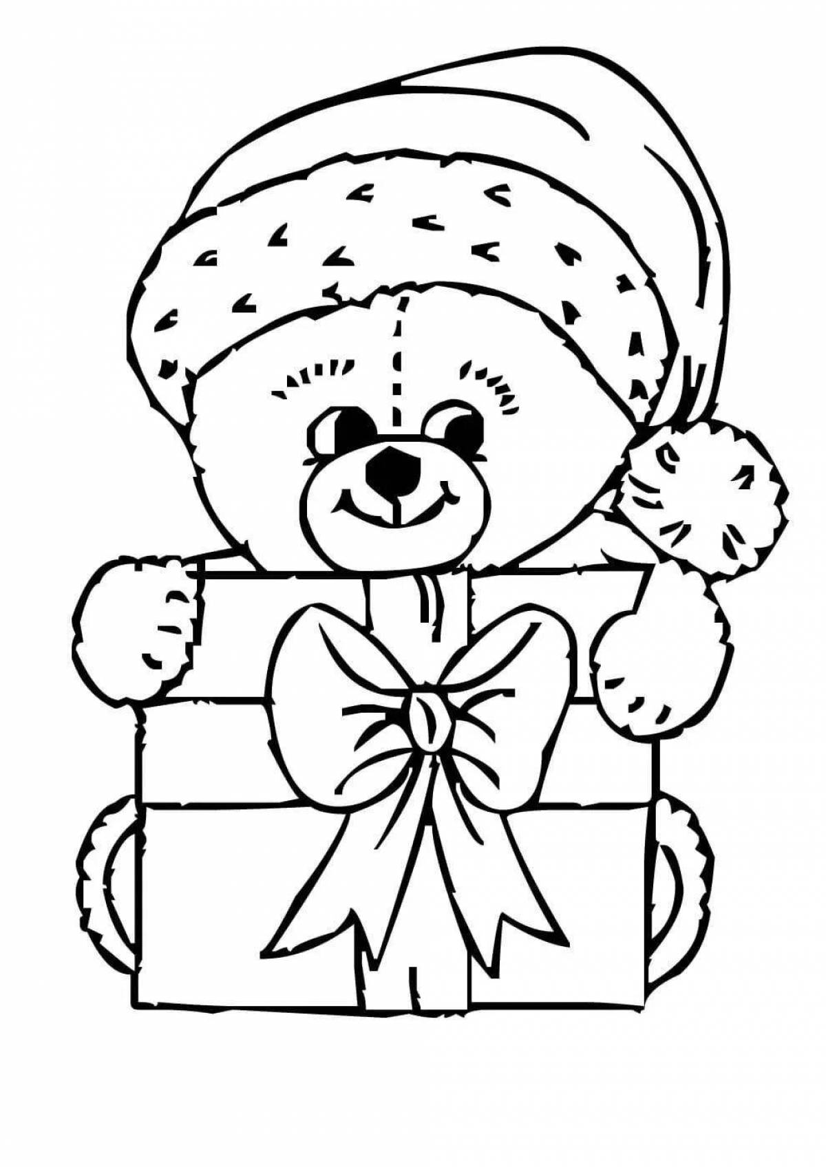 Funny bear with a gift coloring book