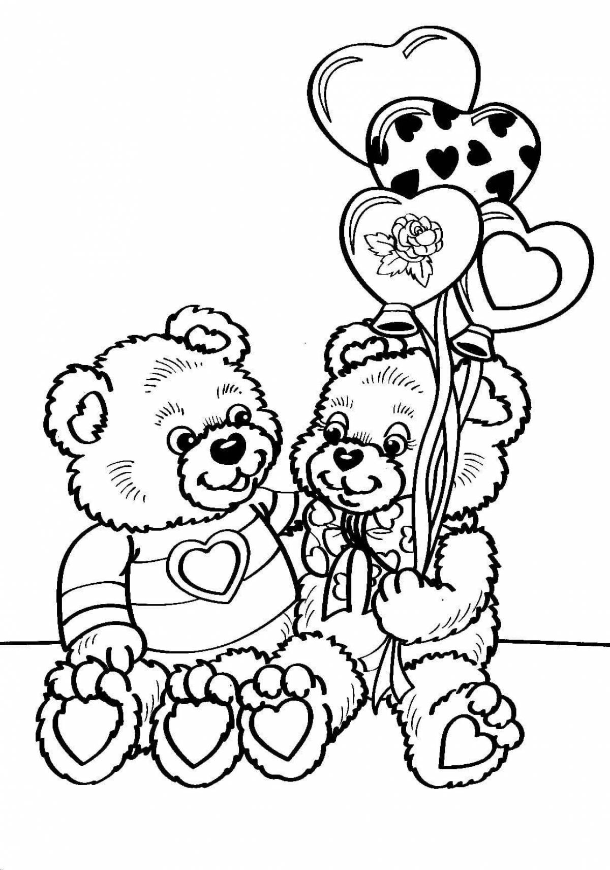 Naughty bear with a gift coloring book