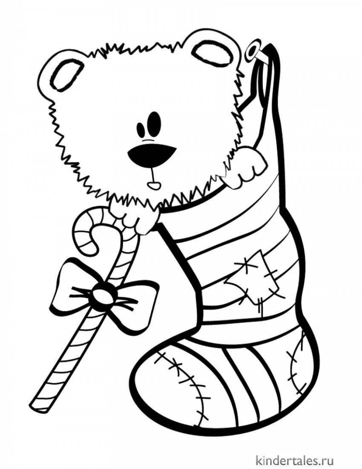 Coloring page wild bear with a gift