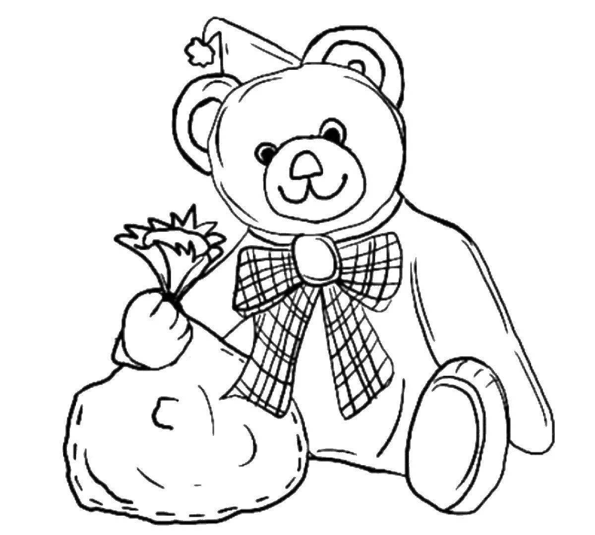 Coloring book bubble bear with a gift