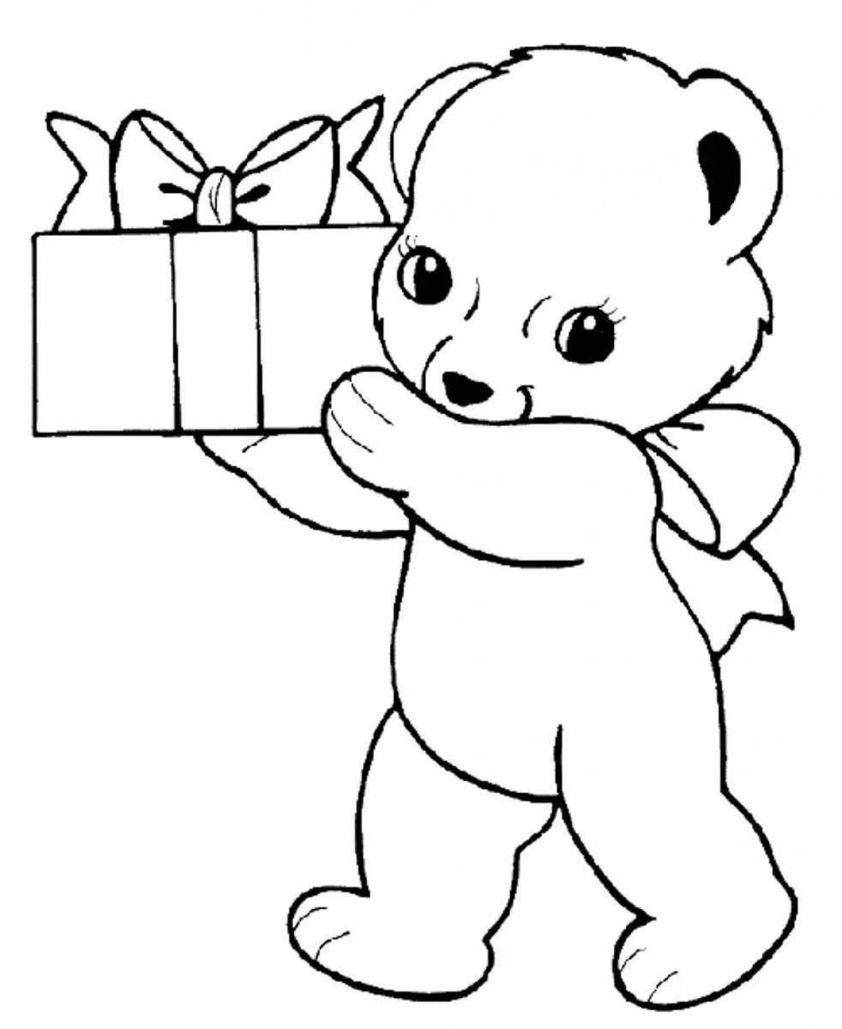 Grinning bear with a gift coloring book