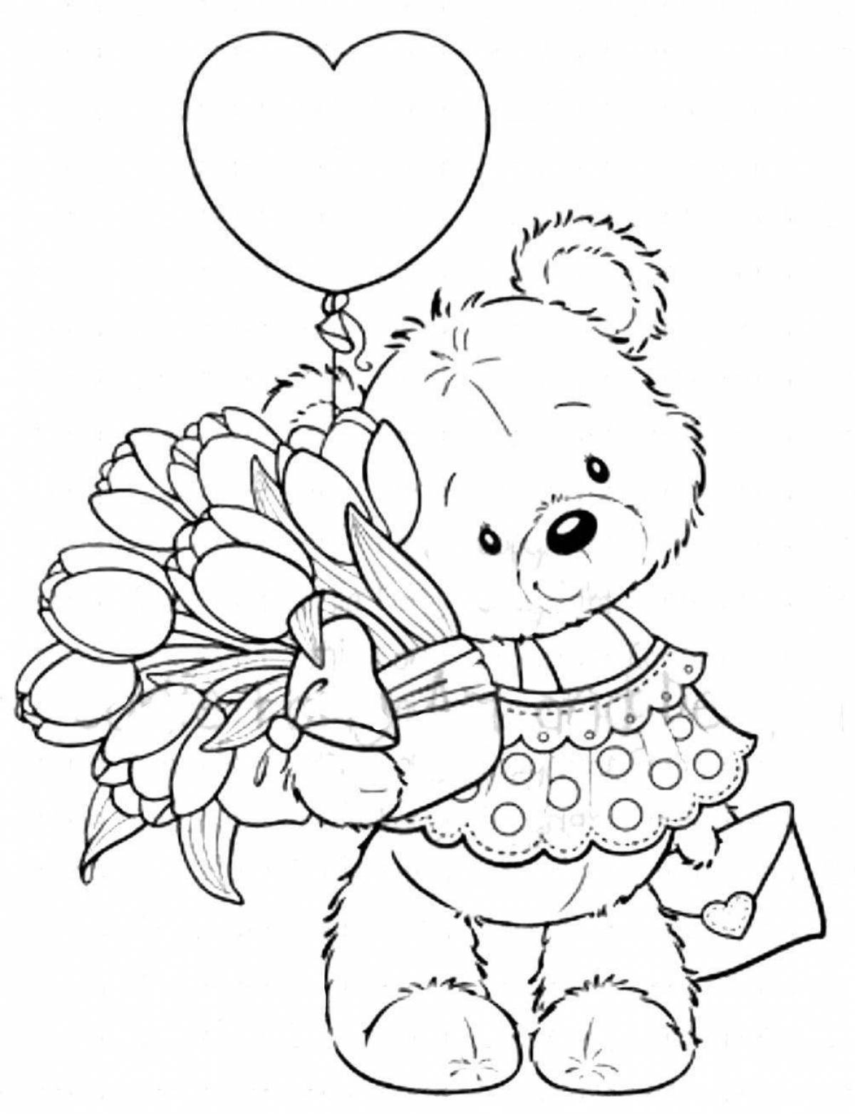 Coloring glowing bear with a gift
