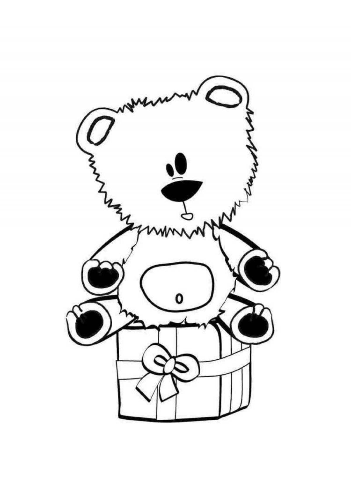 Coloring book sparkling bear with a gift