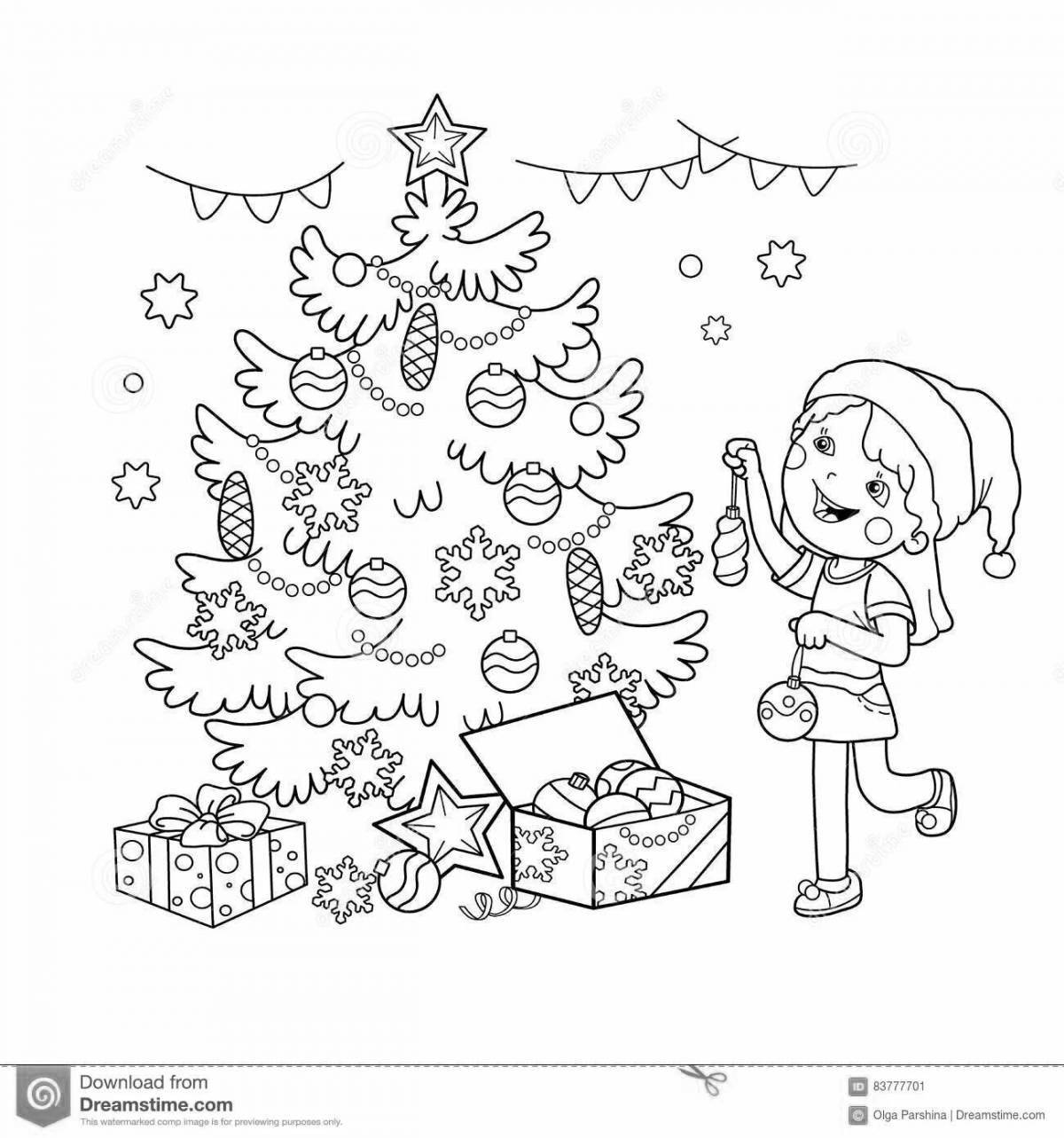 Excited children decorate the Christmas tree