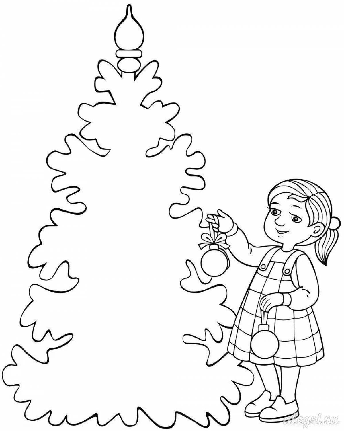 Animated children decorating the Christmas tree