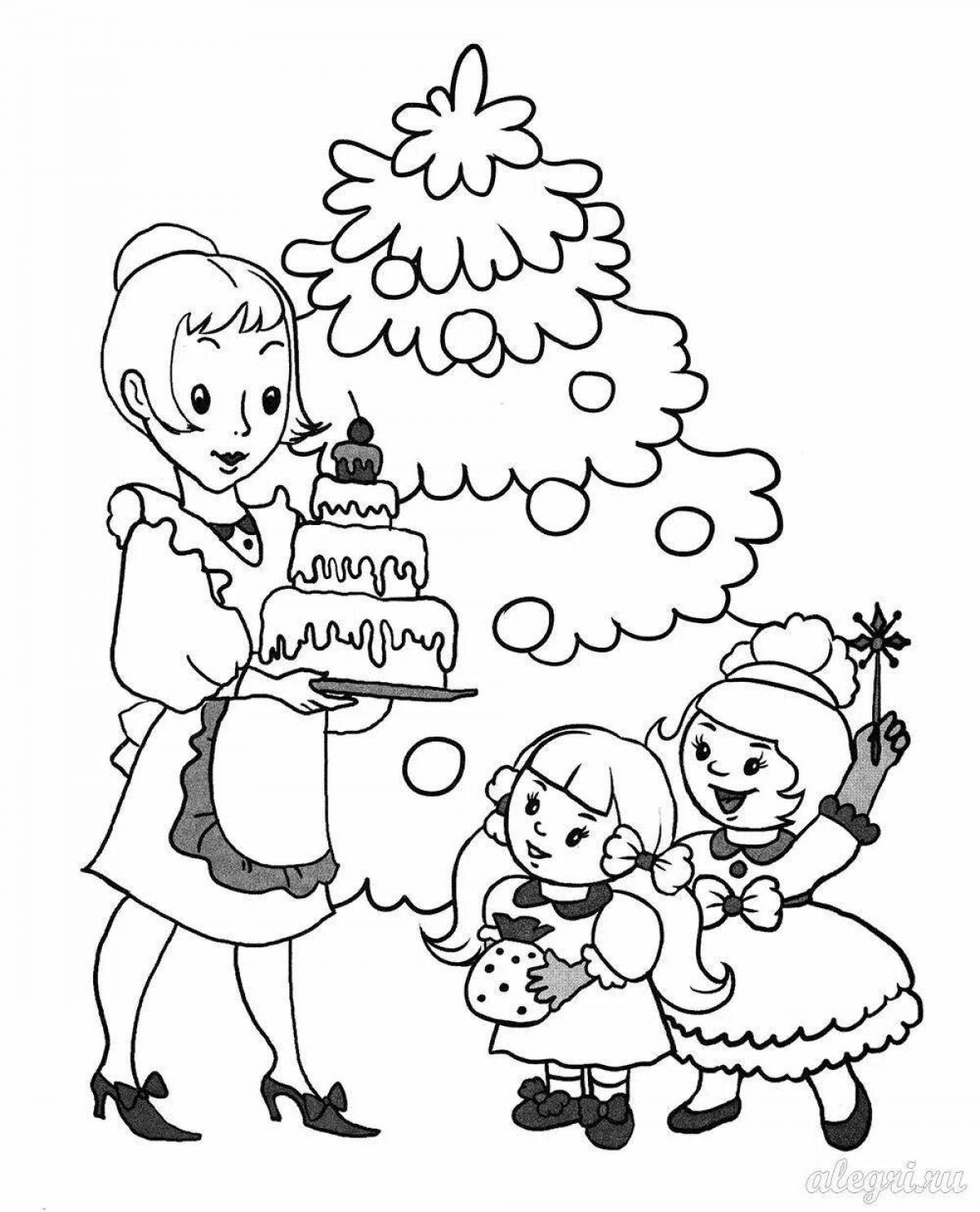 Festive children decorating the Christmas tree