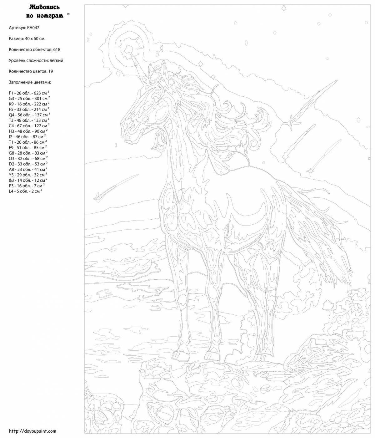 Radiant coloring page by numbers horse
