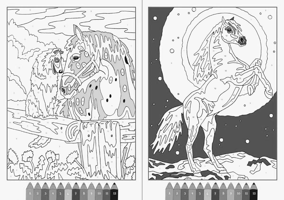 Grand coloring page by numbers horse