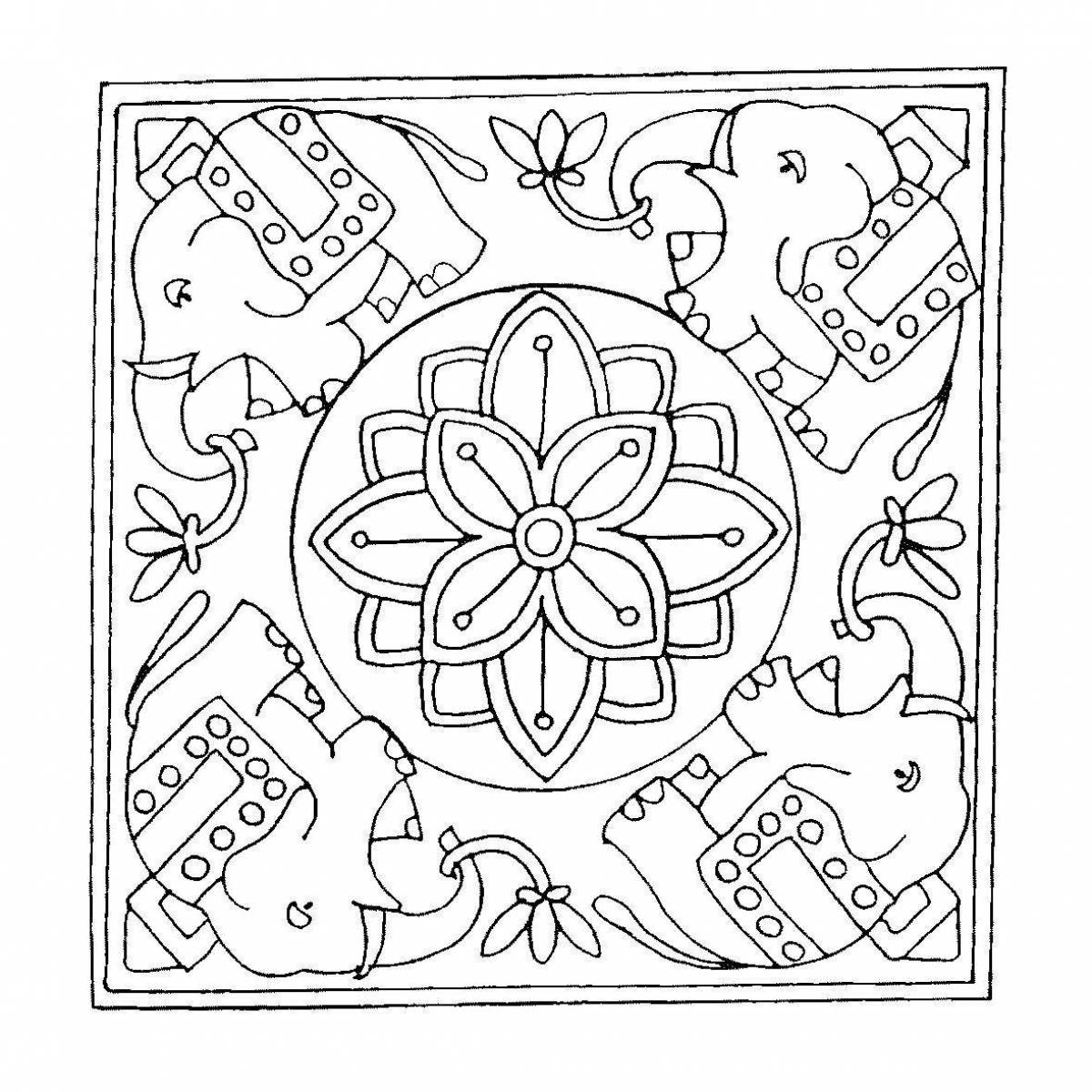 Coloring page charming Russian folk scarf