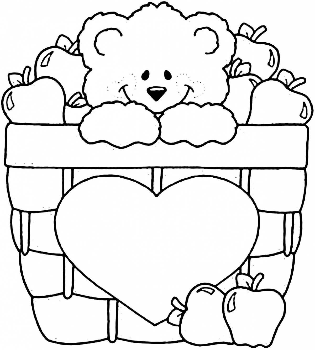 Joyful bear with a heart coloring book