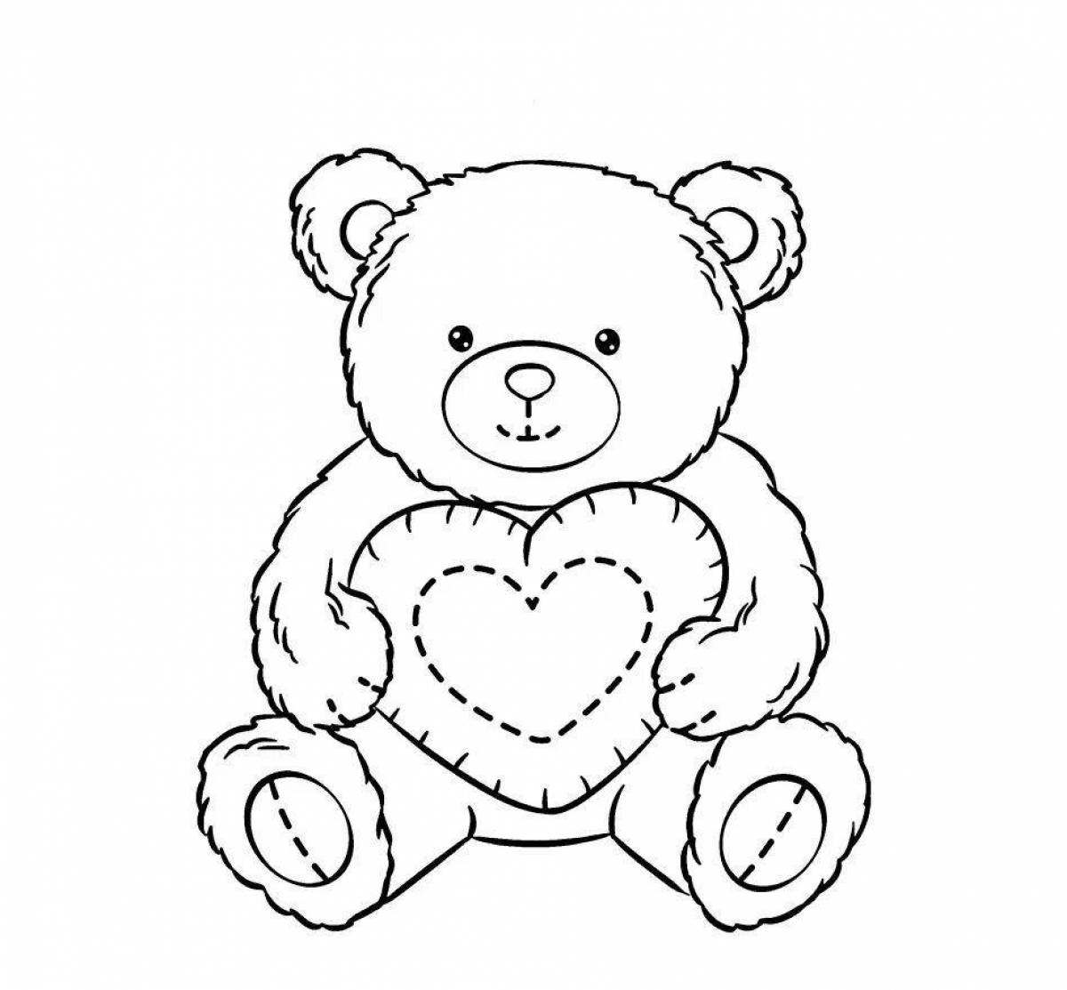 Любящий медведь с сердечком раскраска