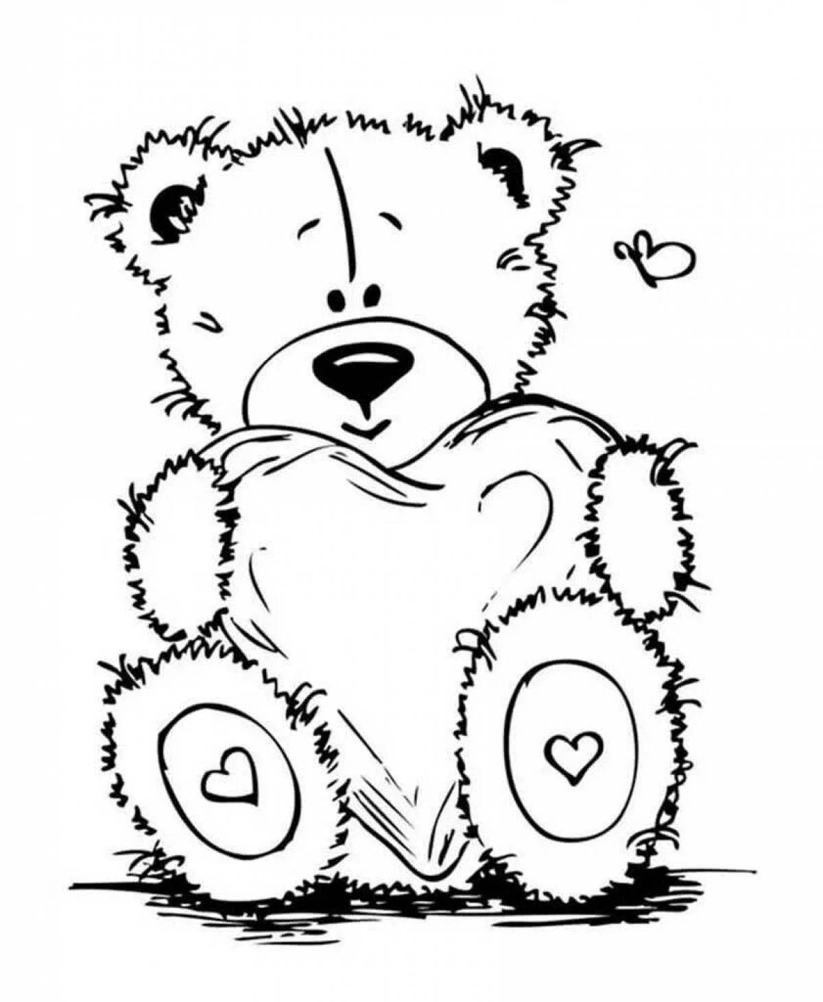 Colorful teddy bear with a heart coloring book