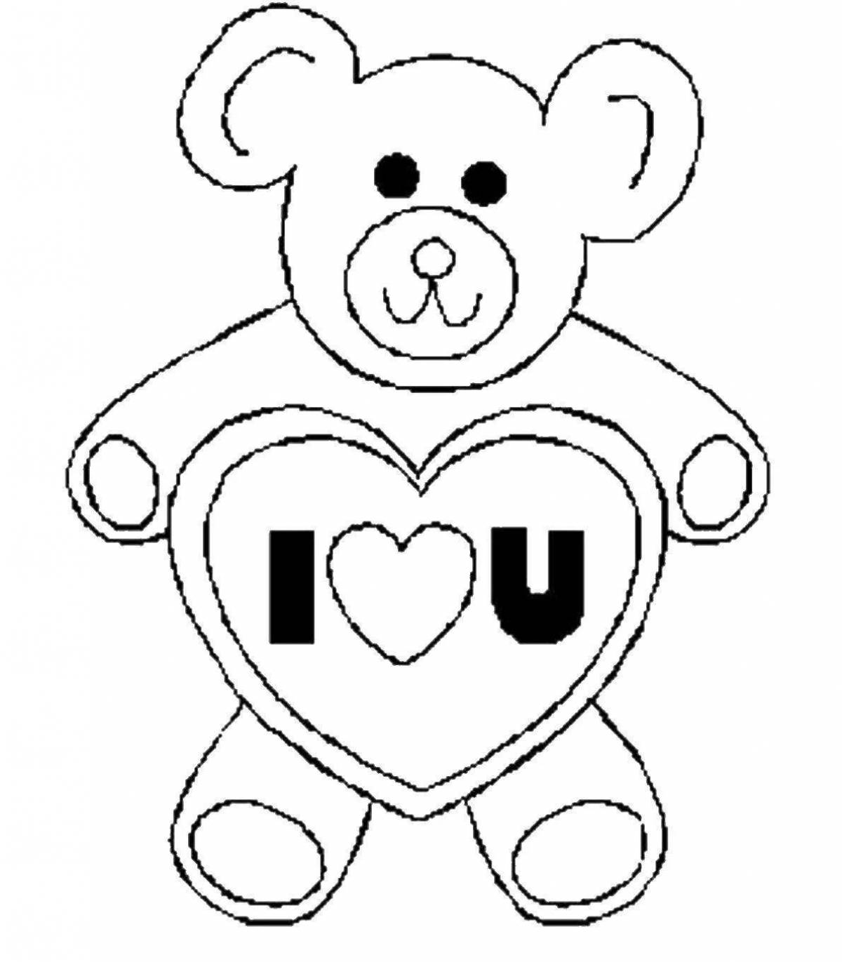 Adorable bear with heart coloring book