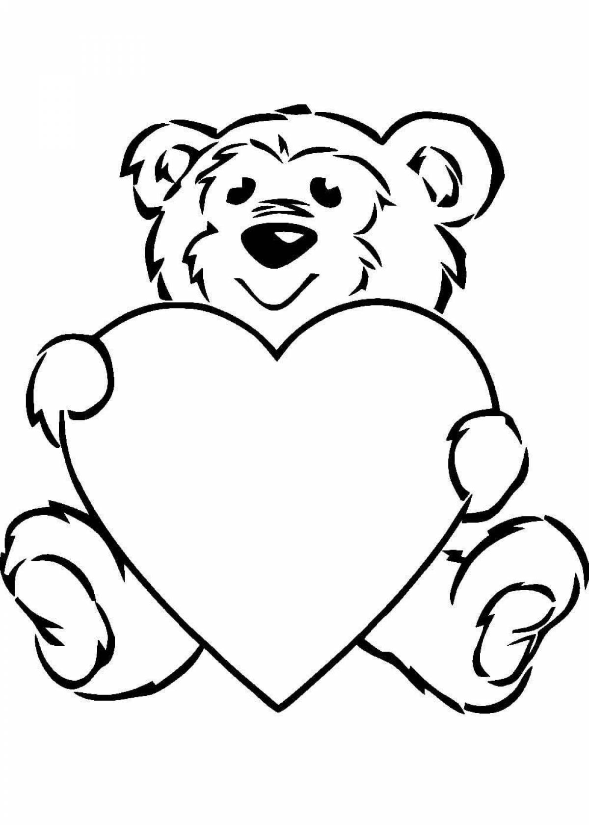 Coloring glowing teddy bear with a heart
