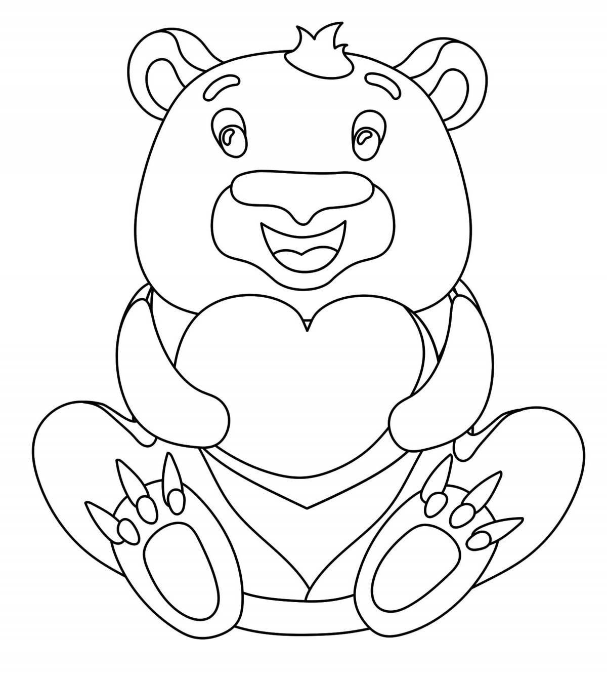 Раскраска счастливый медвежонок с сердечком
