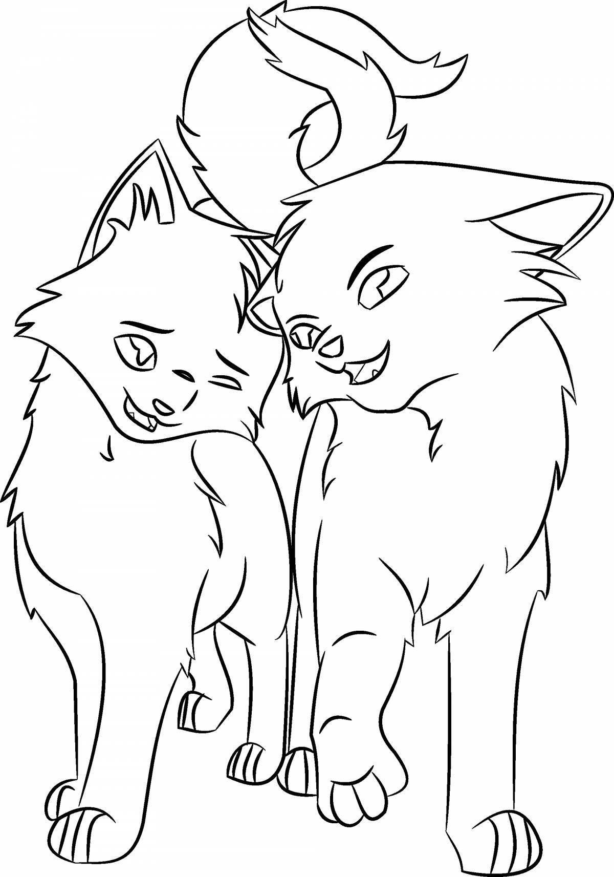 Coloring page gorgeous warrior cats fighting