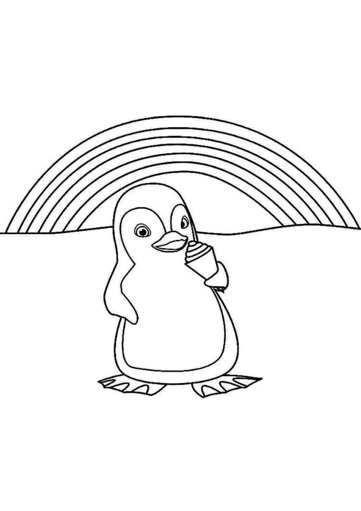 Coloring page funny penguin with ice cream