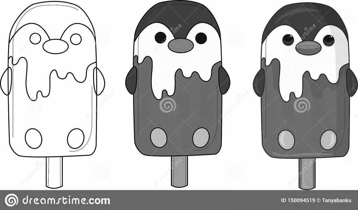 Очаровательный пингвин-мороженое раскраска
