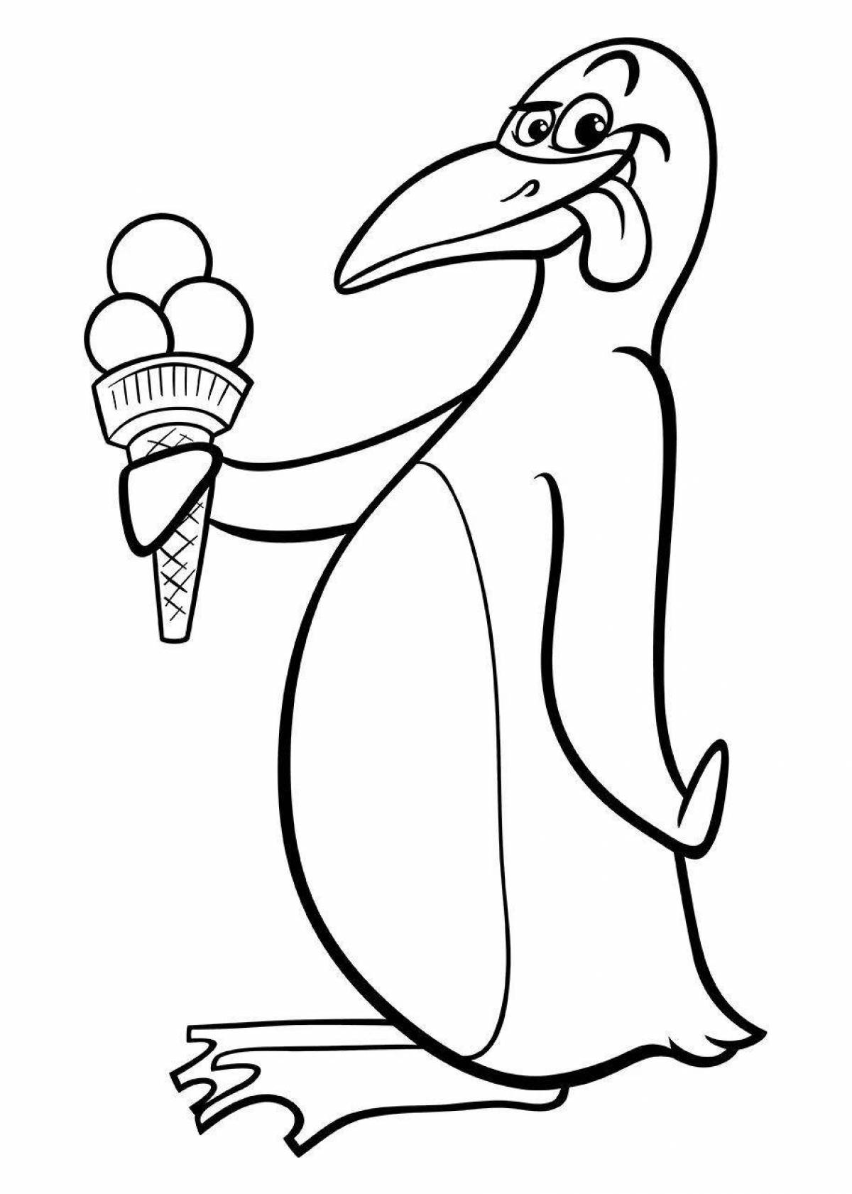Раскраска яркий пингвин с мороженым