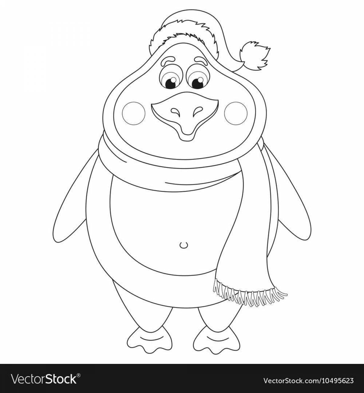 Coloring happy penguin with ice cream