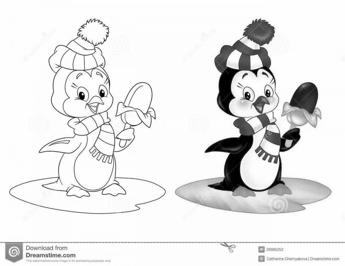 Color-explosion ice cream penguin coloring page
