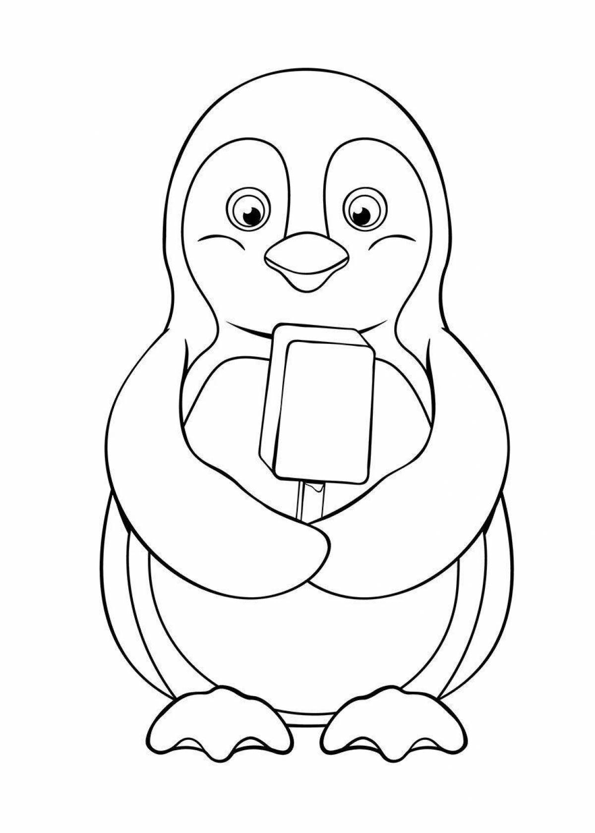 Coloring page penguins with ice cream