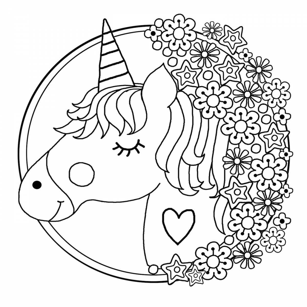 Radiant coloring page unicorn with watermelon