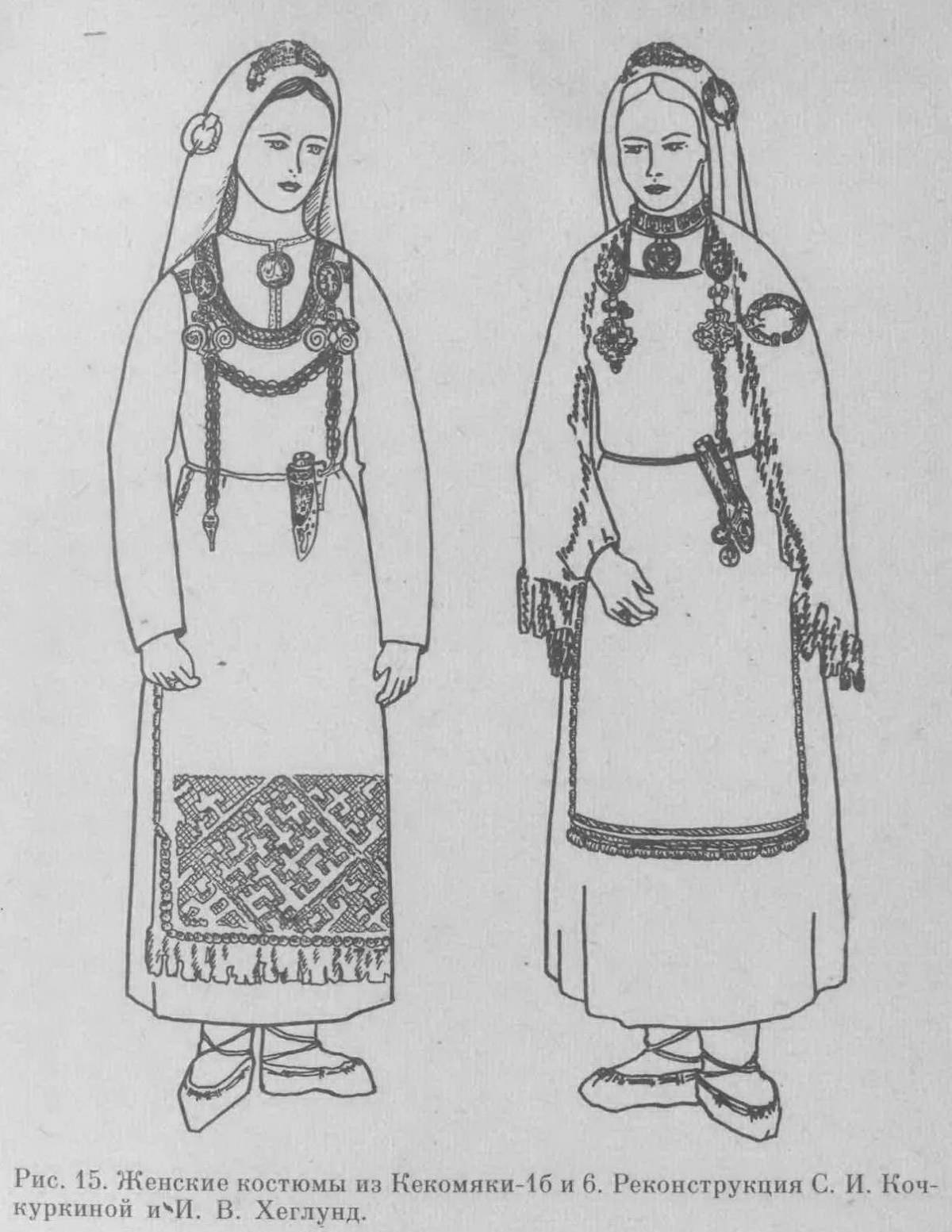 Coloring page magnificent Udmurt national costume